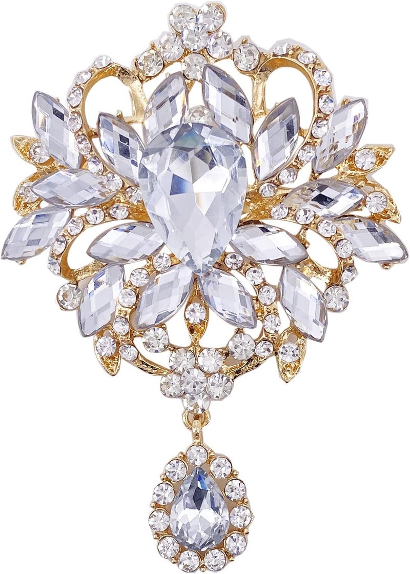 LAXPICOL Wedding Bridal Big Brown Crystal Rhinestone Bouquet Brooch Pin for Women Golden Tone - Image 1